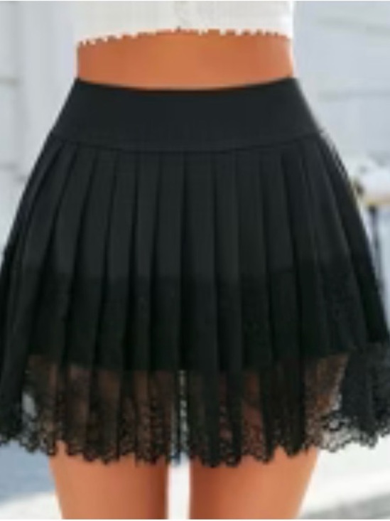 Dresses & Skirts - Black & White Pleated Lace Trim Mini Skirts